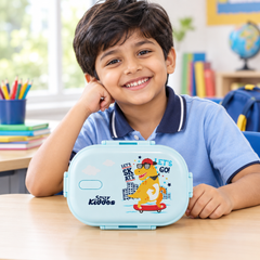 Medium Stainless Steel Lunch Box Skater Dino Theme - Light blue