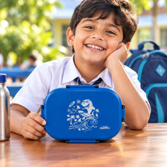 Stainless Steel Lunch Box - Surfer Shark Theme - Teal Blue