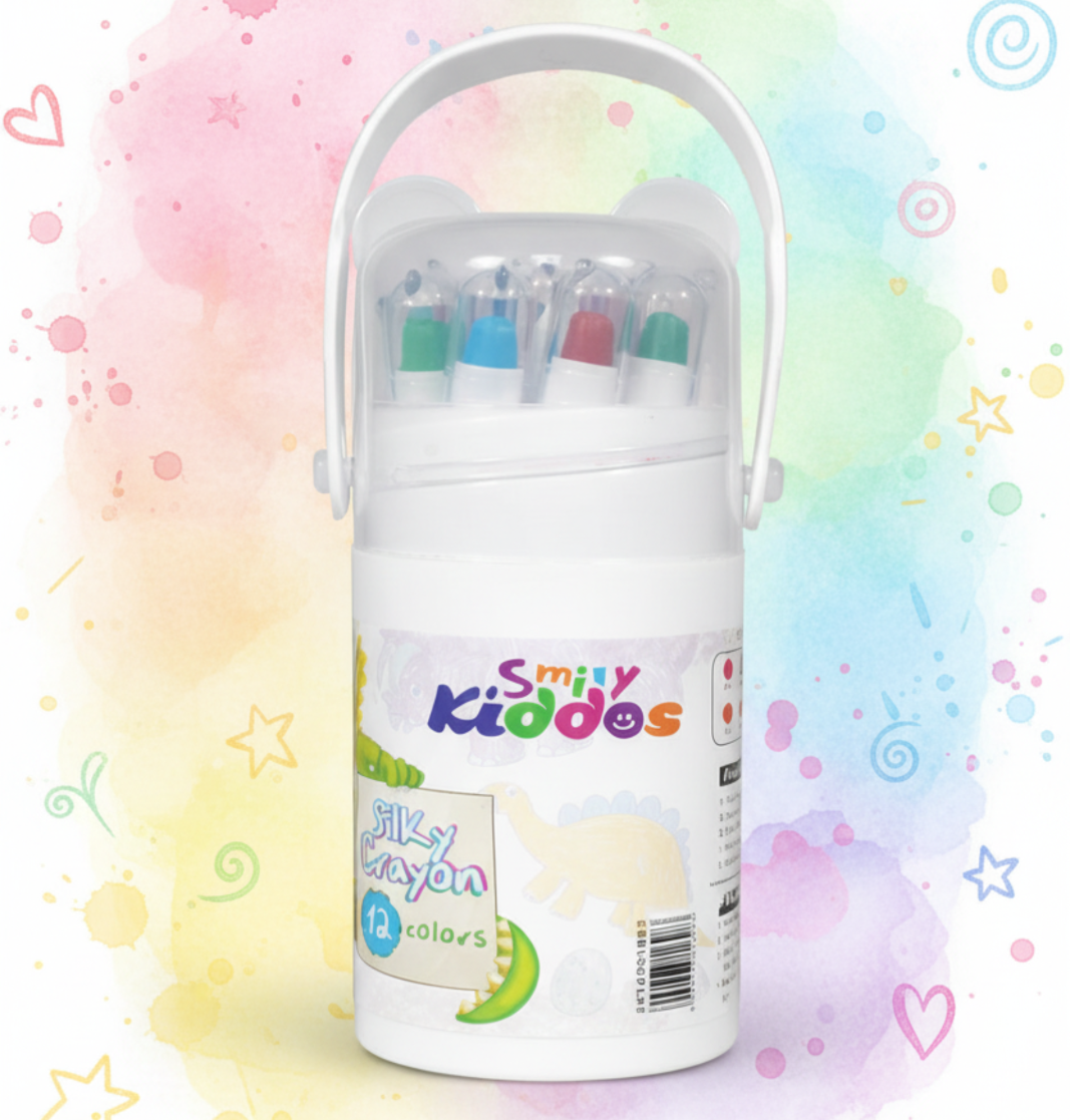 Smily Kiddos Silky Twist Crayons – 12 Smooth Colors in Cute Dino Carry Case
