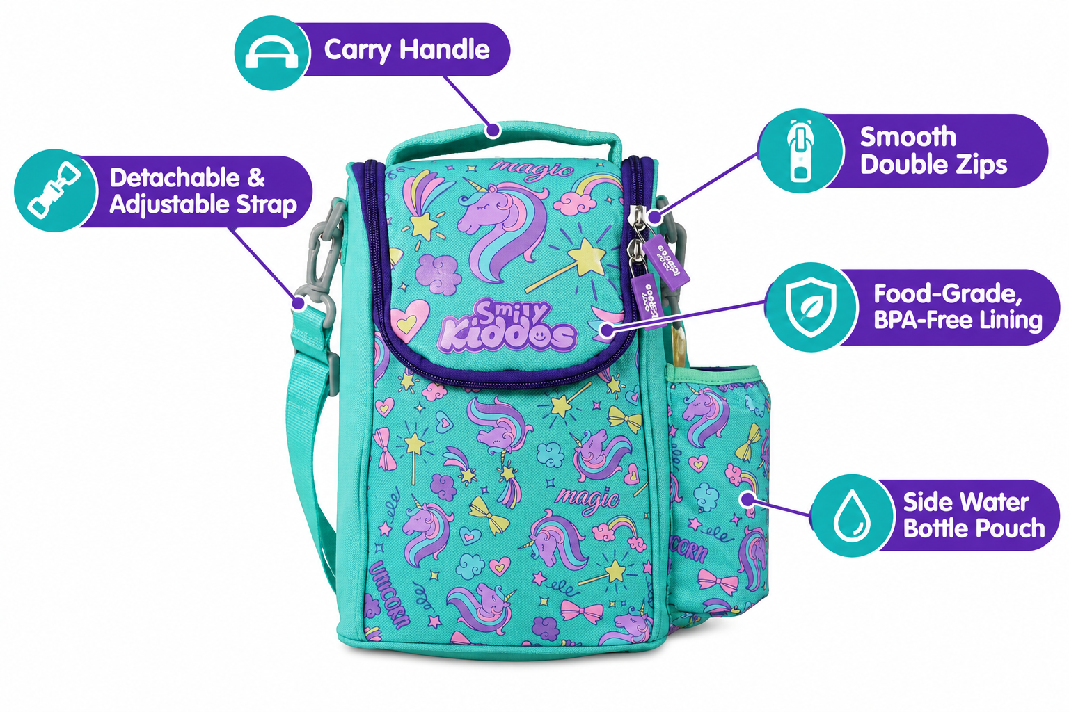 Strap Lunch Bag V2 - Unicorn Theme - Green