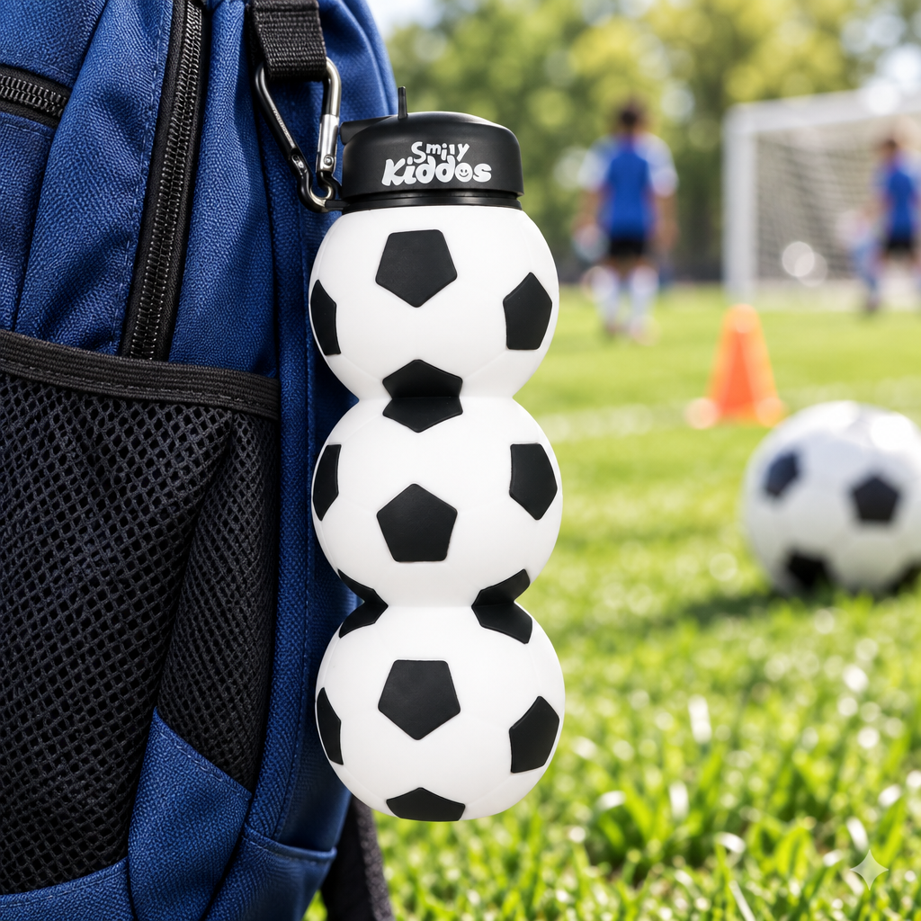 Silicone Football Water Bottle - Black & White
