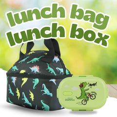 Smily Kiddos Combo Double Decker Lunch Bag and Stainless Steel Lunch Box |  Dino Theme