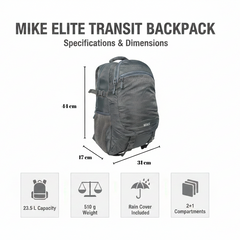 MIKE Elite Transit Backpack – Grey | 23.5L Backpack with Rain Cover
