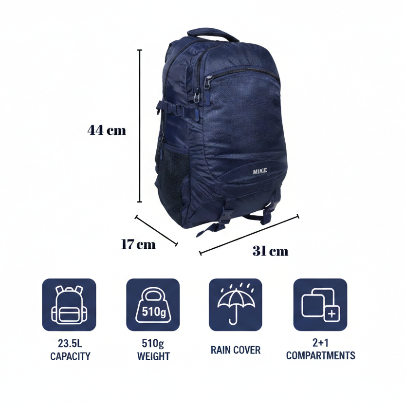 MIKE Elite Transit Backpack – Blue | 23.5L Backpack with Rain Cover