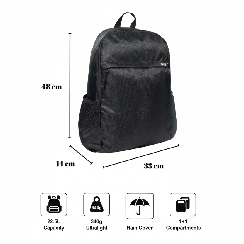 Mike Force Backpack – Black | 22.5L Lightweight Backpack