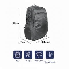 MIKE Terminal Backpack – Grey | 30L Backpack with Rain Cover