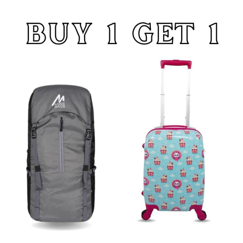 Travel Combo: Mike Explorer 36L Trekking Backpack & Smily Kiddos 30.5L Panda Cream Trolley Bag | Buy 1 Get 1
