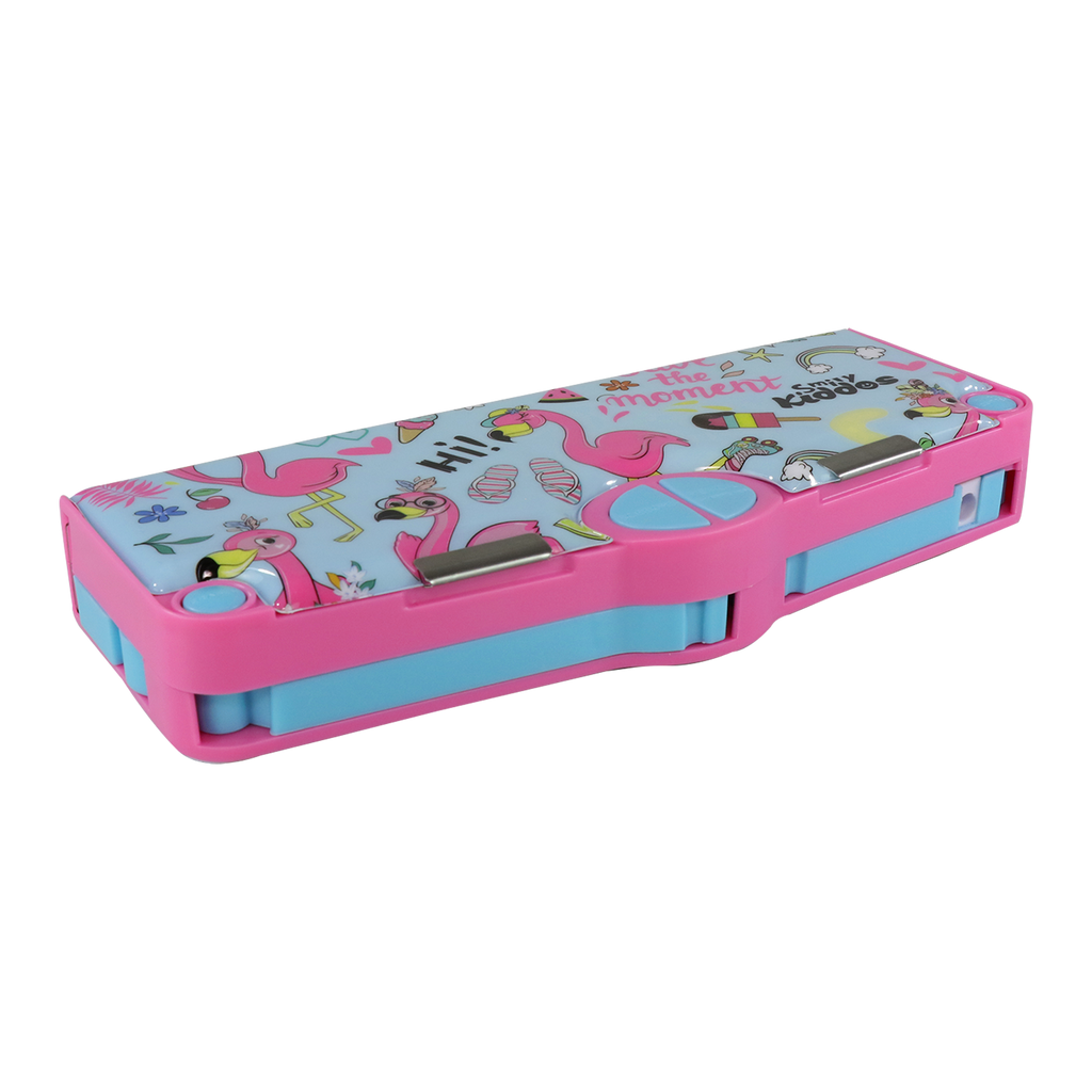 Smily Kiddos Multi Functional Pop Out Pencil Box for Kids Stationery for Children - Flamingo Theme - Light blue
