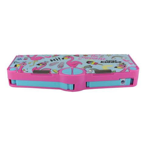 Image of Smily Kiddos Multi Functional Pop Out Pencil Box for Kids Stationery for Children - Flamingo Theme - Light blue