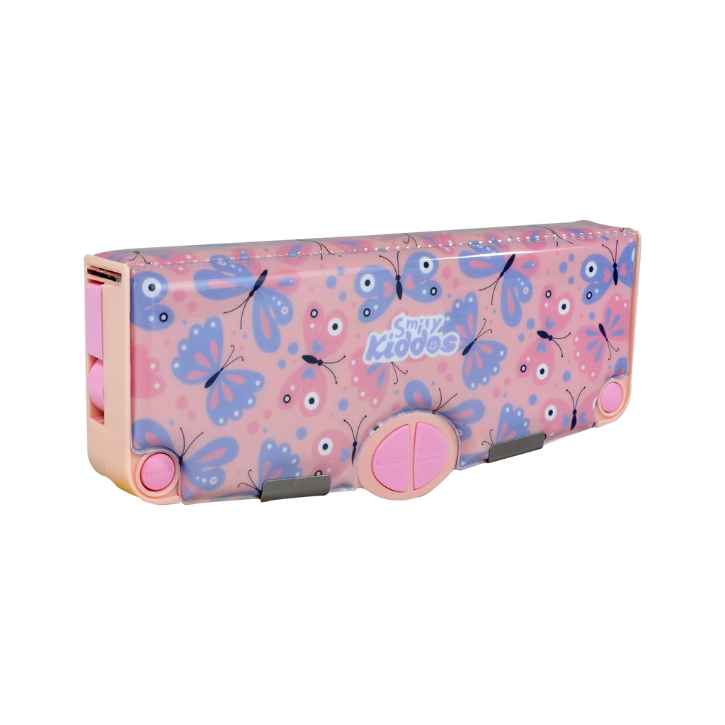 Smily Kiddos Multi Functional Pop Out Pencil Box for Kids Stationery for Children - Butterfly Theme - Peach