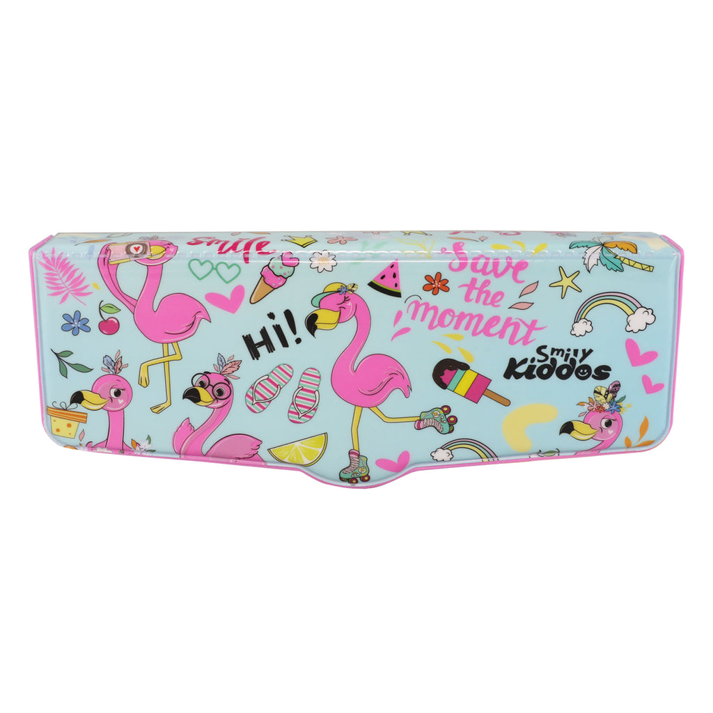 Smily Kiddos Multi Functional Pop Out Pencil Box for Kids Stationery for Children - Flamingo Theme - Light blue