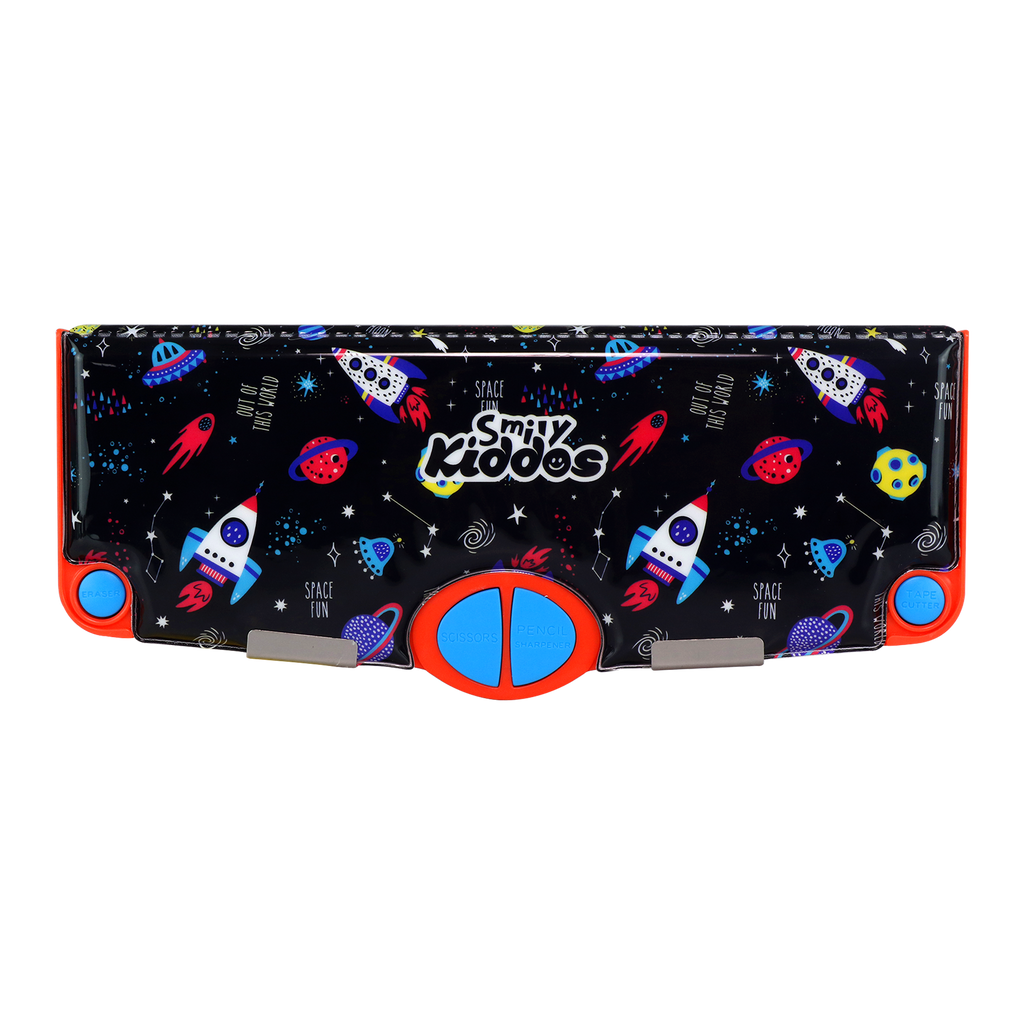 Smily Kiddos Multi Functional Pop Out Pencil Box for Kids Stationery for Children - Space Theme - Black Red
