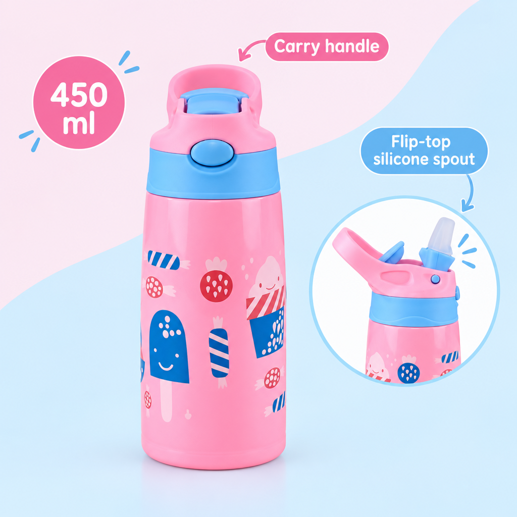 Smily Kiddos Insulated Water Bottle 450ml - Ice Cream Theme Pink