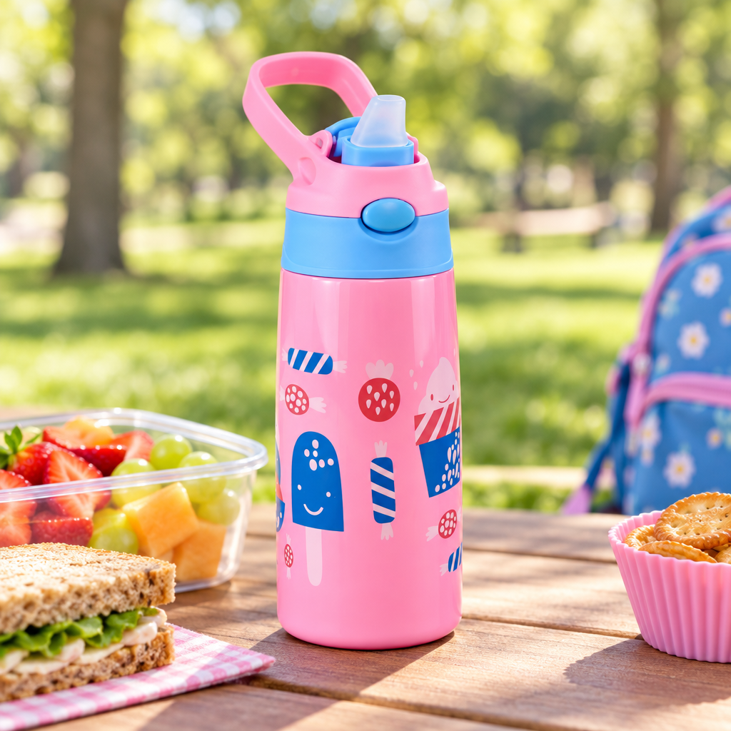 Smily Kiddos Insulated Water Bottle 450ml - Ice Cream Theme Pink