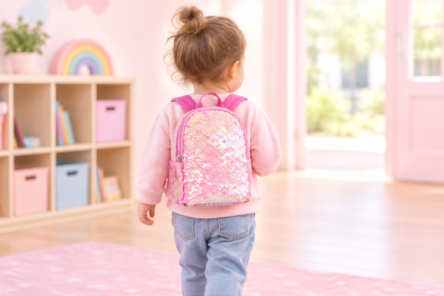 Smily Kiddos Reversible Sequin Casual Backpack – Pink