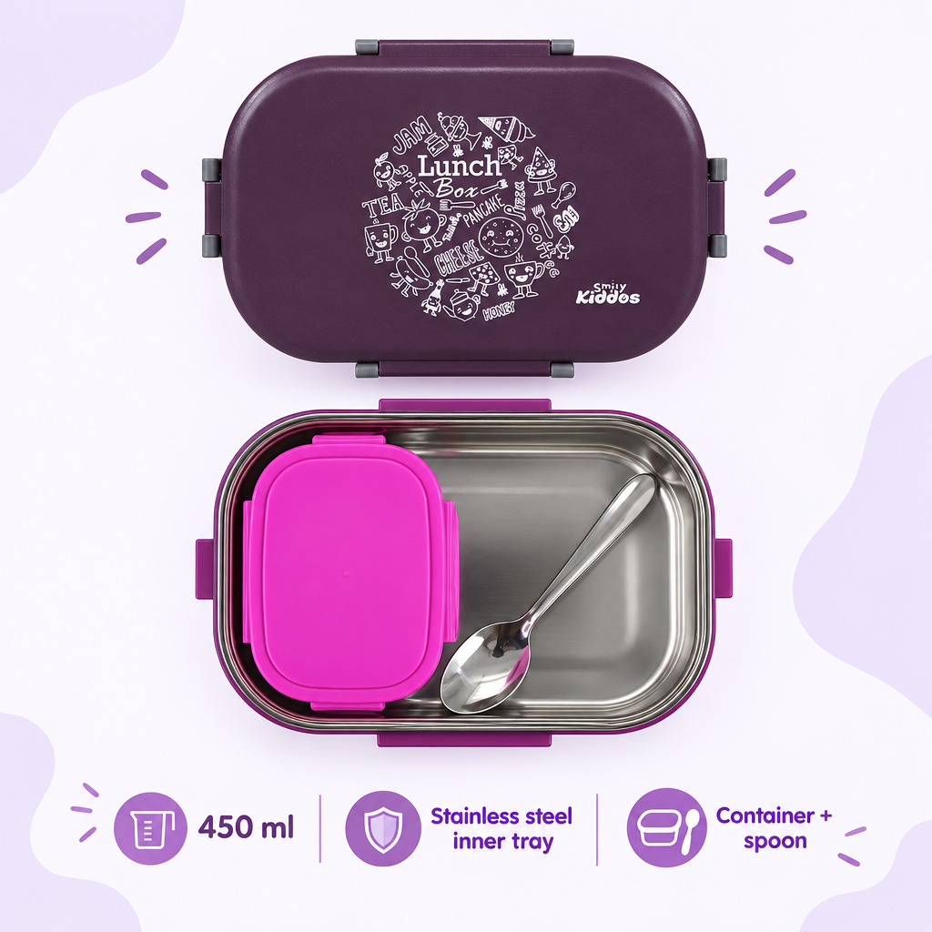 Stainless Steel Lunch Box - Fast Food Theme - Purple
