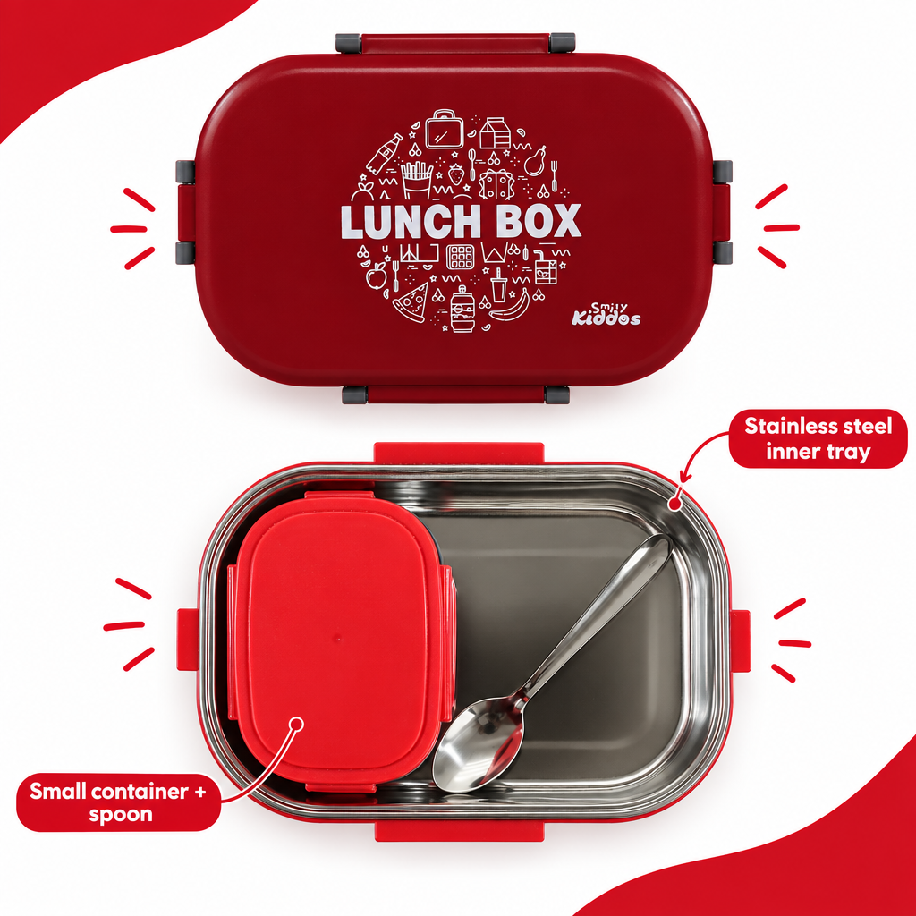 Stainless Steel Lunch Box Pan Cake Theme - Red