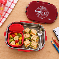 Stainless Steel Lunch Box Pan Cake Theme - Red