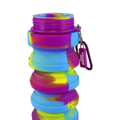 Silicone Expandable & Foldable Water Bottle Purple open cap