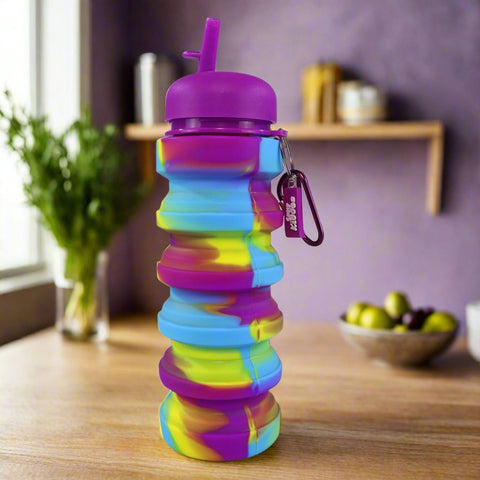 Image of Smily Kiddos Silicone Expandable & Foldable Water Bottle Purple