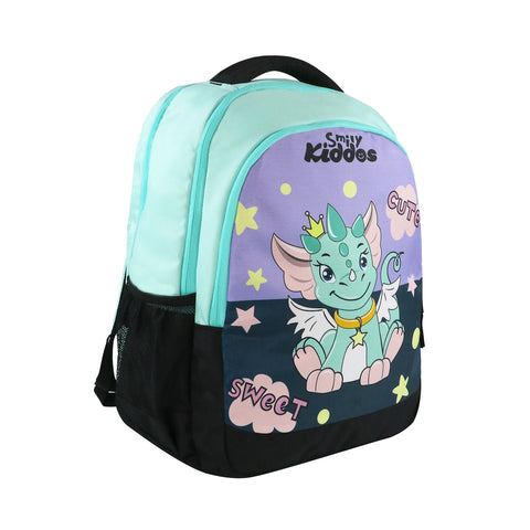 Image of Smily Kiddos 29 Ltrs Junior School Bag  - Cute Dragon- Sea Green LxWxH :45 X 33 X 20 CM