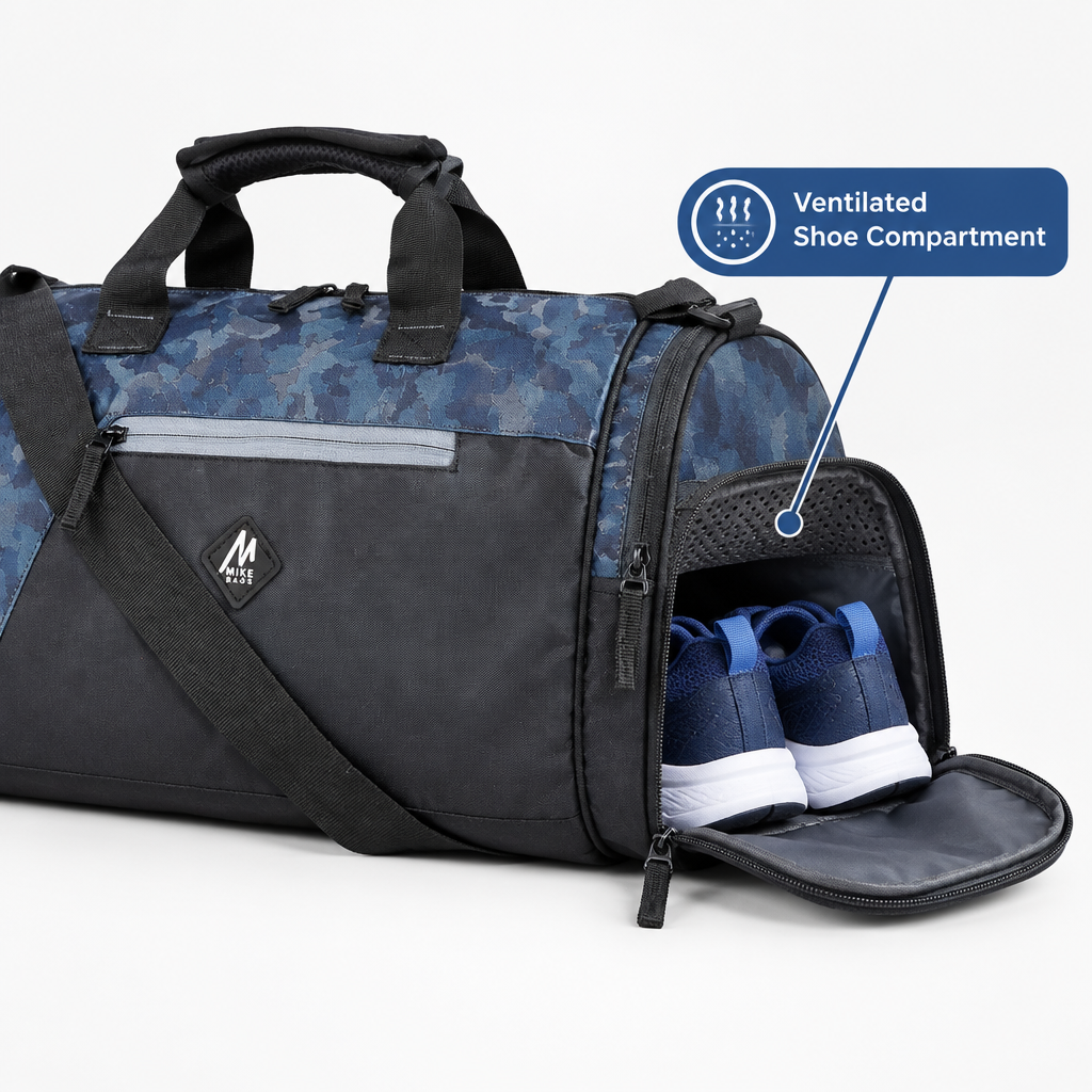 Mike Dual Tone Gym Bag With Shoe Compartment -Camo Blue