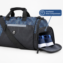 Mike Dual Tone Gym Bag With Shoe Compartment -Camo Blue