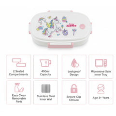 Small Stainless Steel Lunch Box - Unicorn Theme - Pink