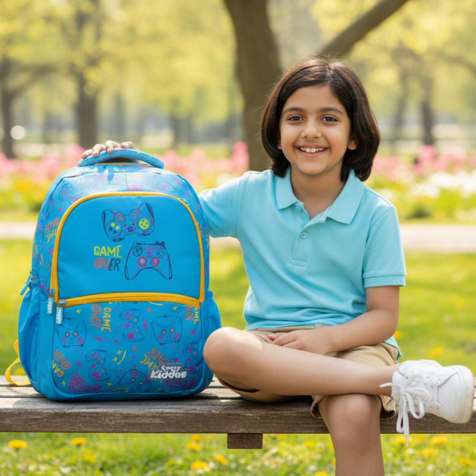 Smily Kiddos Sonic Backpack - Blue & Yellow Gaming Theme School Bag for Kids