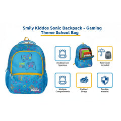 Smily Kiddos Sonic Backpack - Blue & Yellow Gaming Theme School Bag for Kids