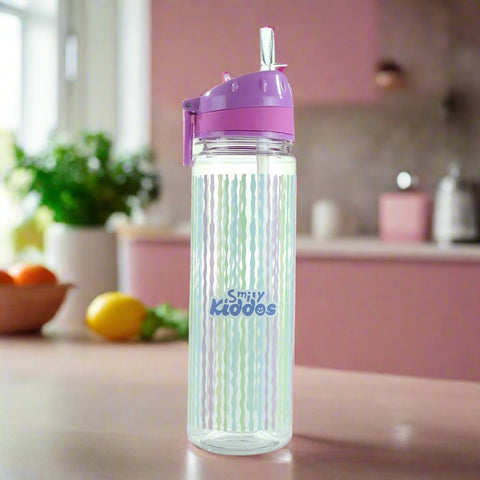 Image of Smily Kiddos Straight Water Bottle With Flip Top Nozzle Ribbon Theme