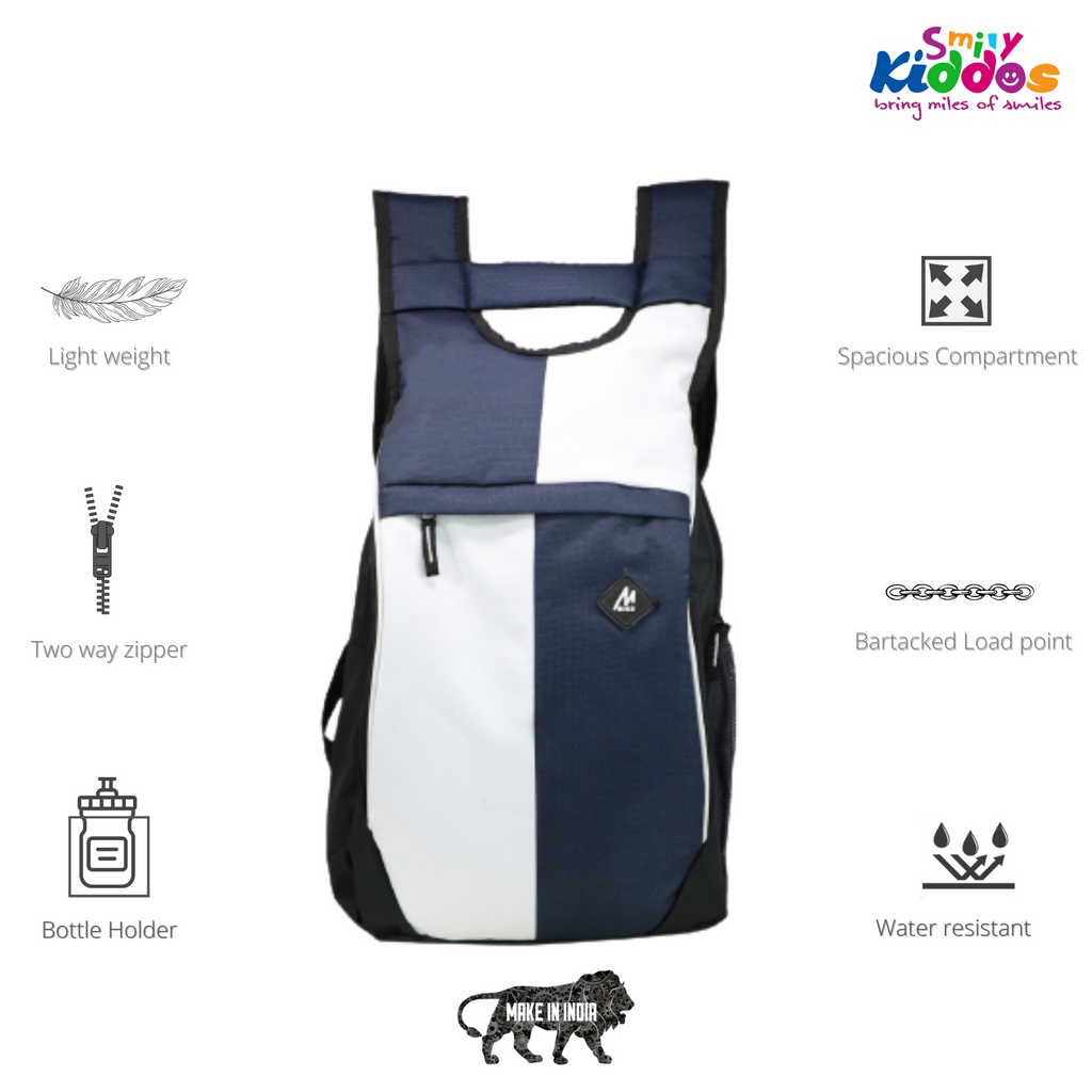 Mike Multi purpose Laptop Backpack -  White & Navy Blue