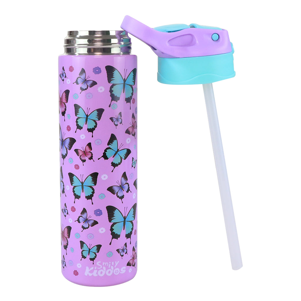 Smily Kiddos Insulated Water Bottle 600ml : Butterfly/Camo Theme (Pack of 2)