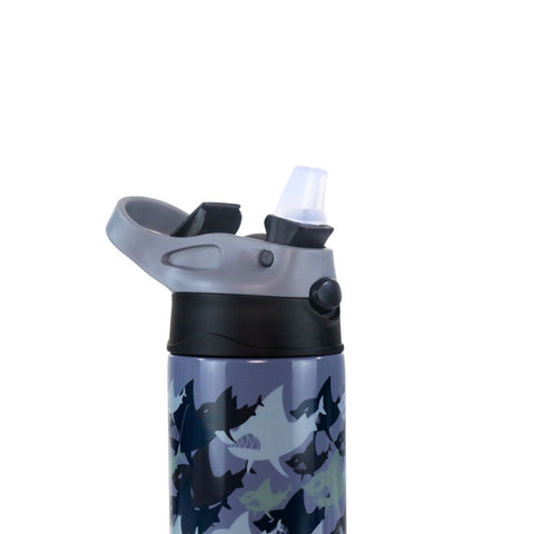 Image of Smily Kiddos Insulated Water Bottle 600ml - Shark  Theme Grey