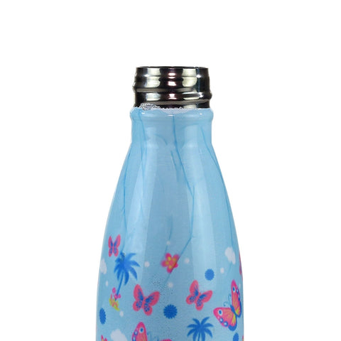 Smily Kiddos Steel Water Bottle Light Blue  - Butter Fly Theme