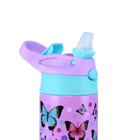 Image of Smily Kiddos Insulated Water Bottle 600ml - Butterfly Theme Purple