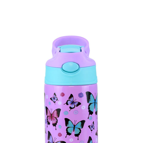 Image of Smily Kiddos Insulated Water Bottle 600ml - Butterfly Theme Purple