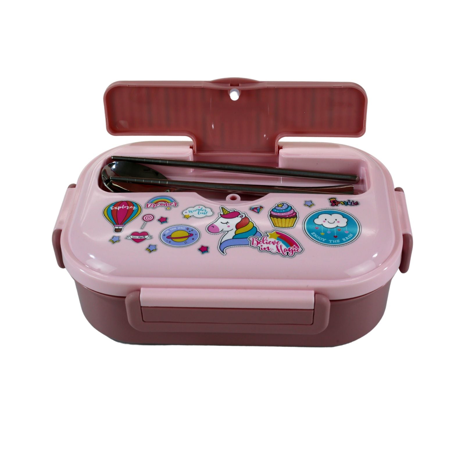 Smily Kiddos Stainless Steel Dream Land Theme Lunch Box - Light Pink for 3+ years
