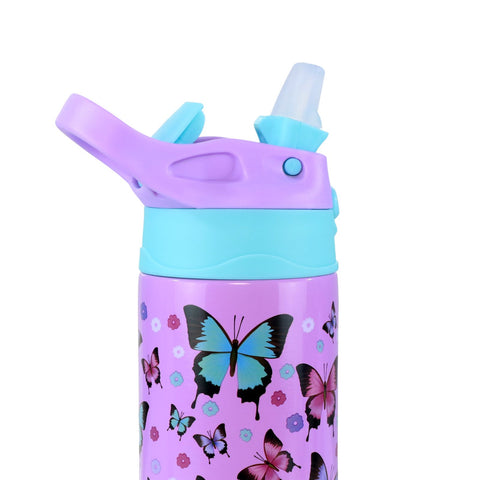 Image of Smily Kiddos Insulated Water Bottle 600ml - Butterfly Theme Purple