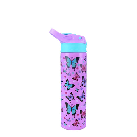 Image of Smily Kiddos Insulated Water Bottle 600ml - Butterfly Theme Purple