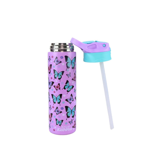 Image of Smily Kiddos Insulated Water Bottle 600ml - Butterfly Theme Purple