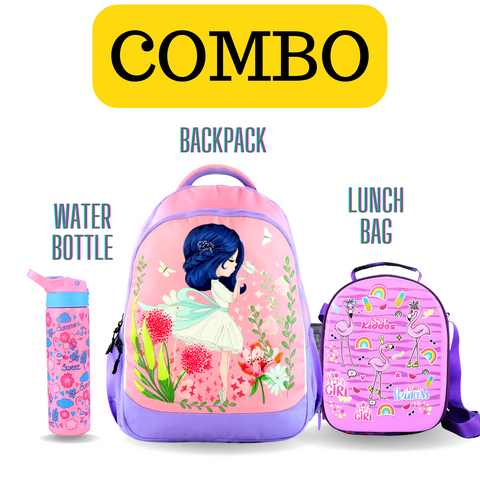 Image of Smily combo backpack| stainless steel water bottle| lunchbag