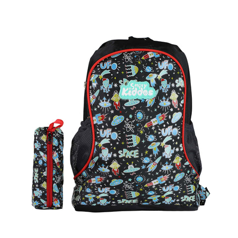 Smily Kiddos Baby COMBO - Backpack with Pencil Pouch, Lunch Bag, Sipper Water Bottle Black