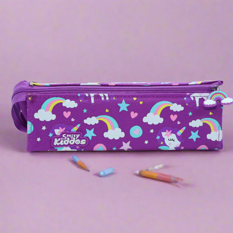 Image of Smily Tray Pencil Case Rainbow Unicorn Theme Purple