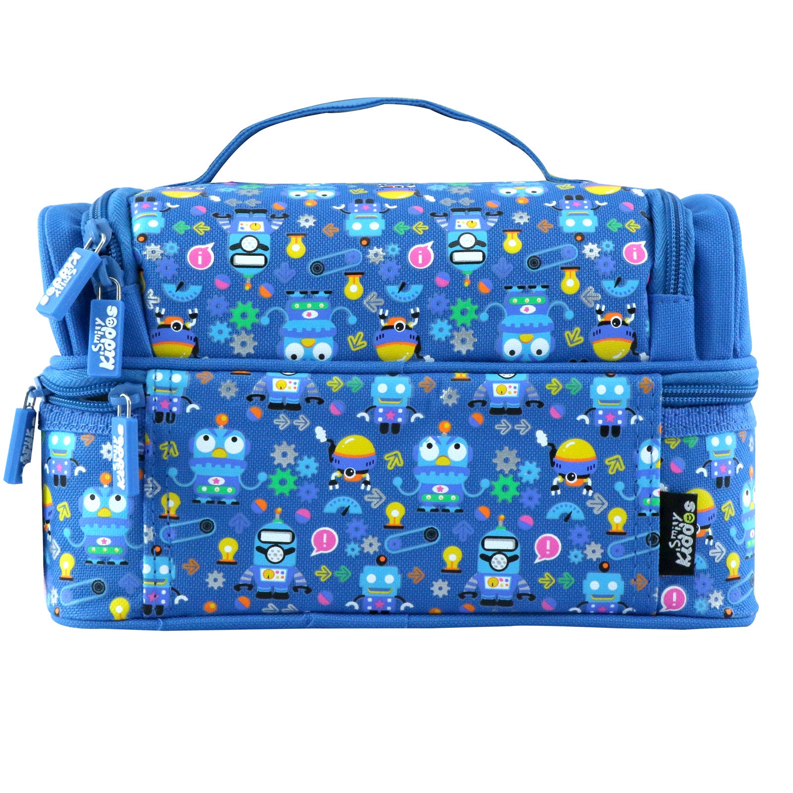 Smily Kiddos Dual Slot Lunch Bag Crazy Robot Theme Blue
