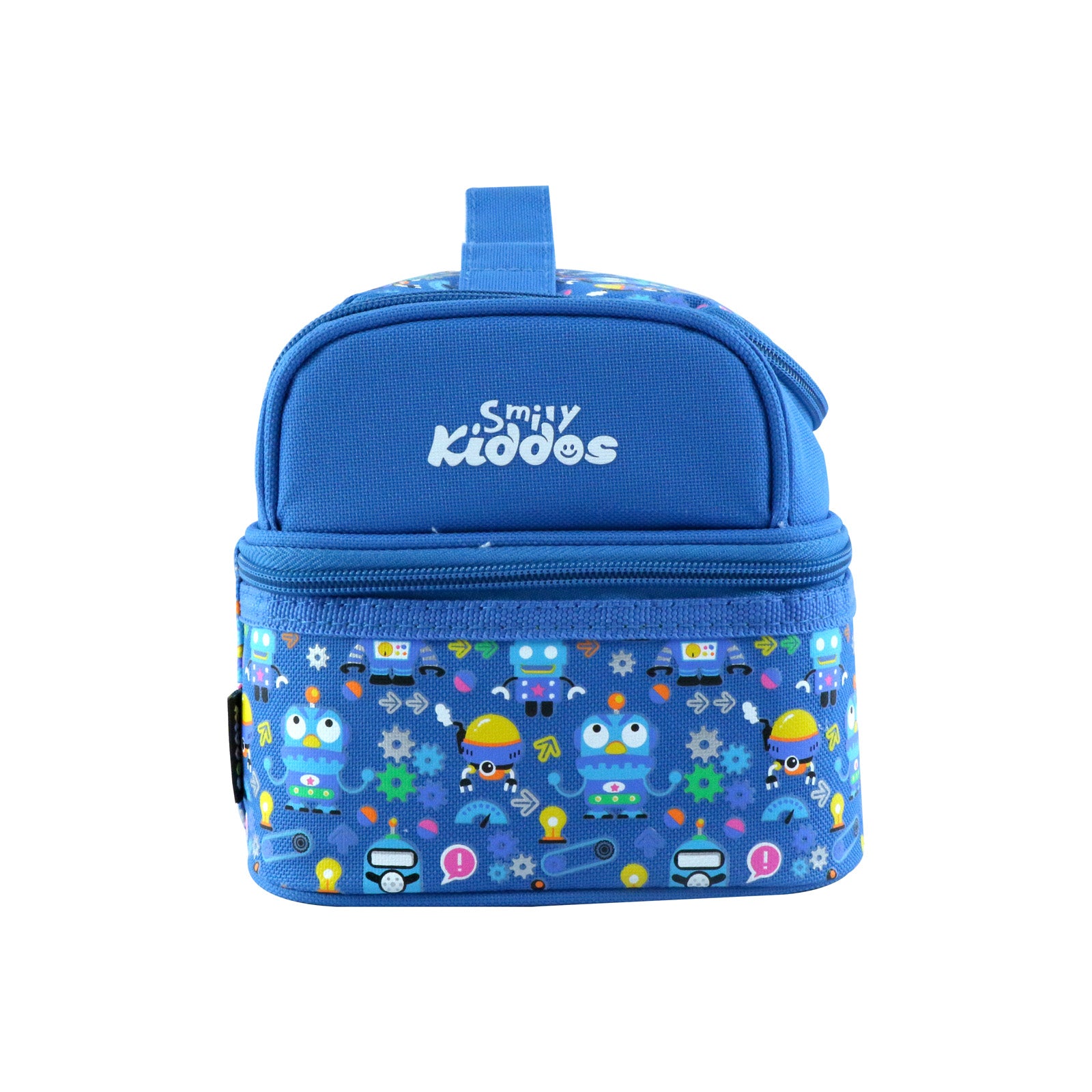 Smily Kiddos Dual Slot Lunch Bag Crazy Robot Theme Blue