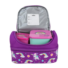Smily Kiddos Dual Slot Lunch Bag Unicorn Theme Purple