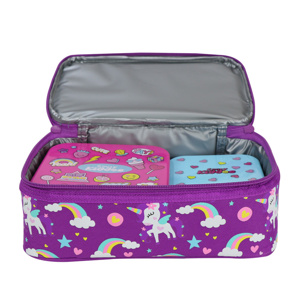 Smily Kiddos Dual Slot Lunch Bag Unicorn Theme Purple