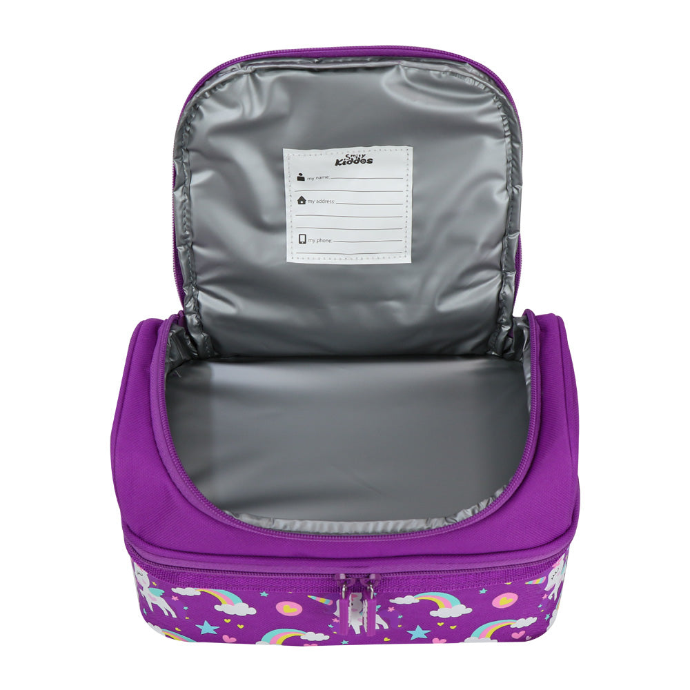 Smily Kiddos Dual Slot Lunch Bag Unicorn Theme Purple