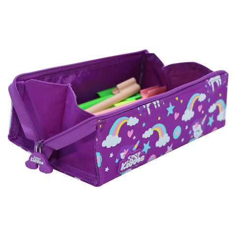 Image of Smily Tray Pencil Case Rainbow Unicorn Theme Purple